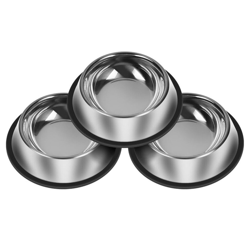 3Pcs Stainless Steel Dog Bowls Set  Non-Slip Food and Water Bowl silver NEW 3pcs